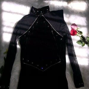 Elegant Black Velvet Jumpsuit With Mesh Sleeves